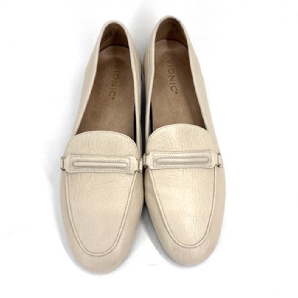 Vionic Loafer Women 8.5 Ivory Newport Croc-Embossed Leather Comfort Orthaheel 39